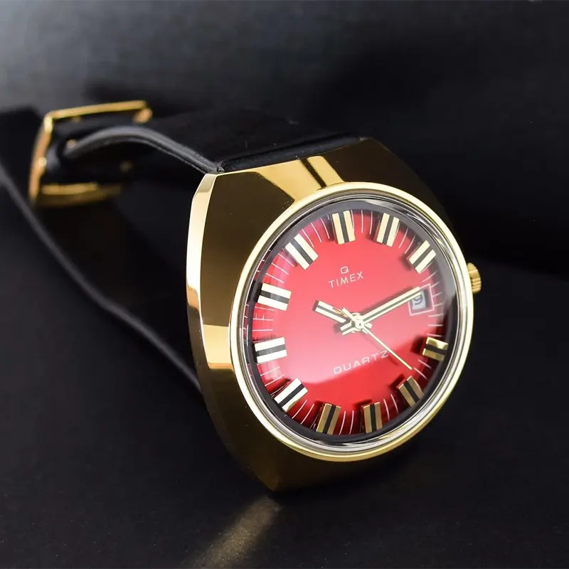 Timex 1972 Reissue Burgundy Dial Gold Bezel Men's Watch- TW2V25400